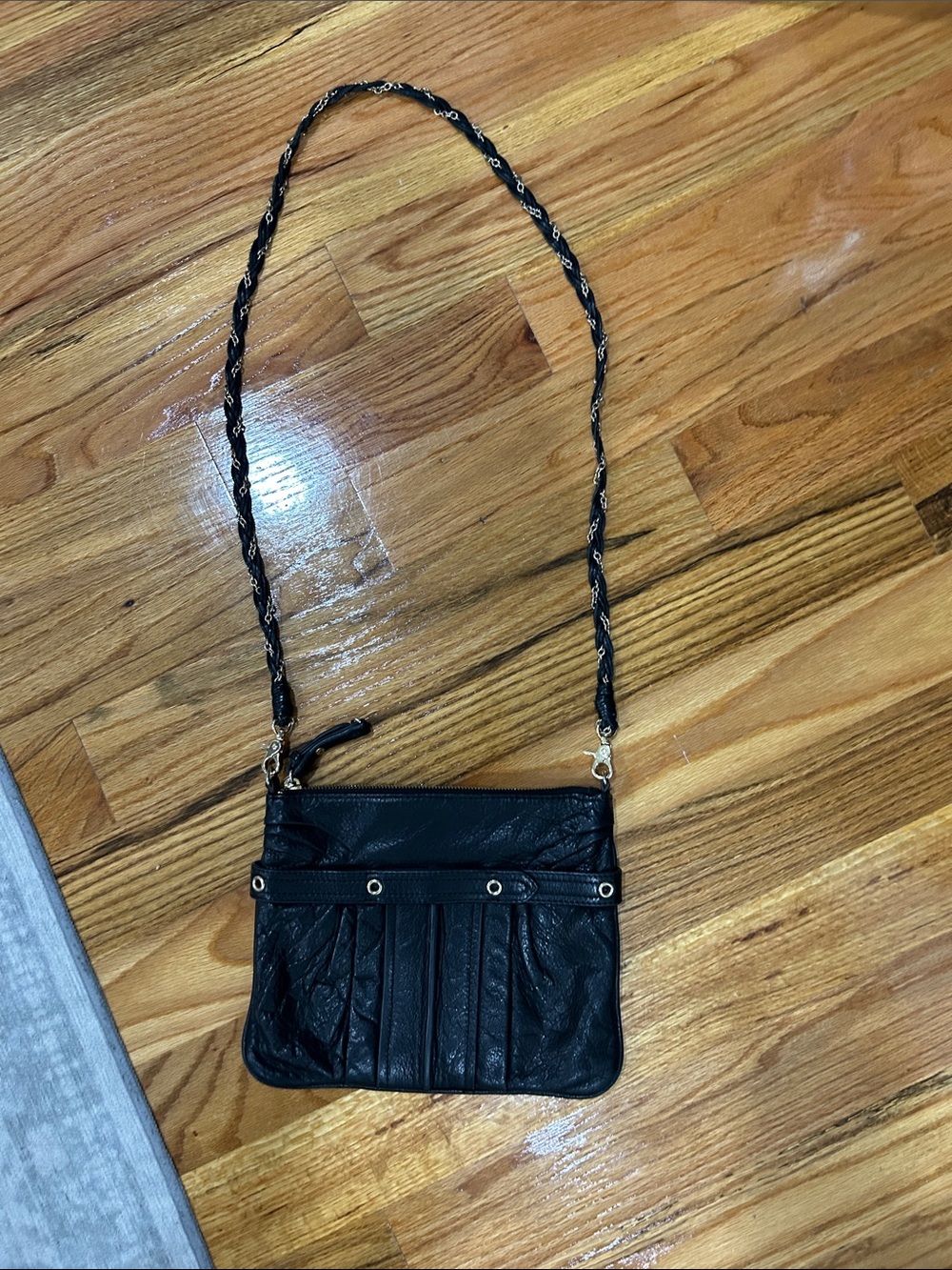 Sabina Black Braided-Chain Crossbody Bag